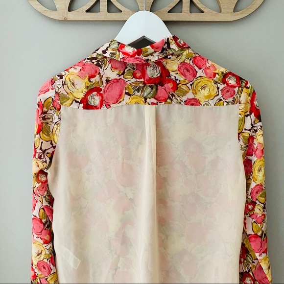 Kut from the Kloth Floral Print Sheer Button Up Top Pink Sz XS - Picture 6 of 8